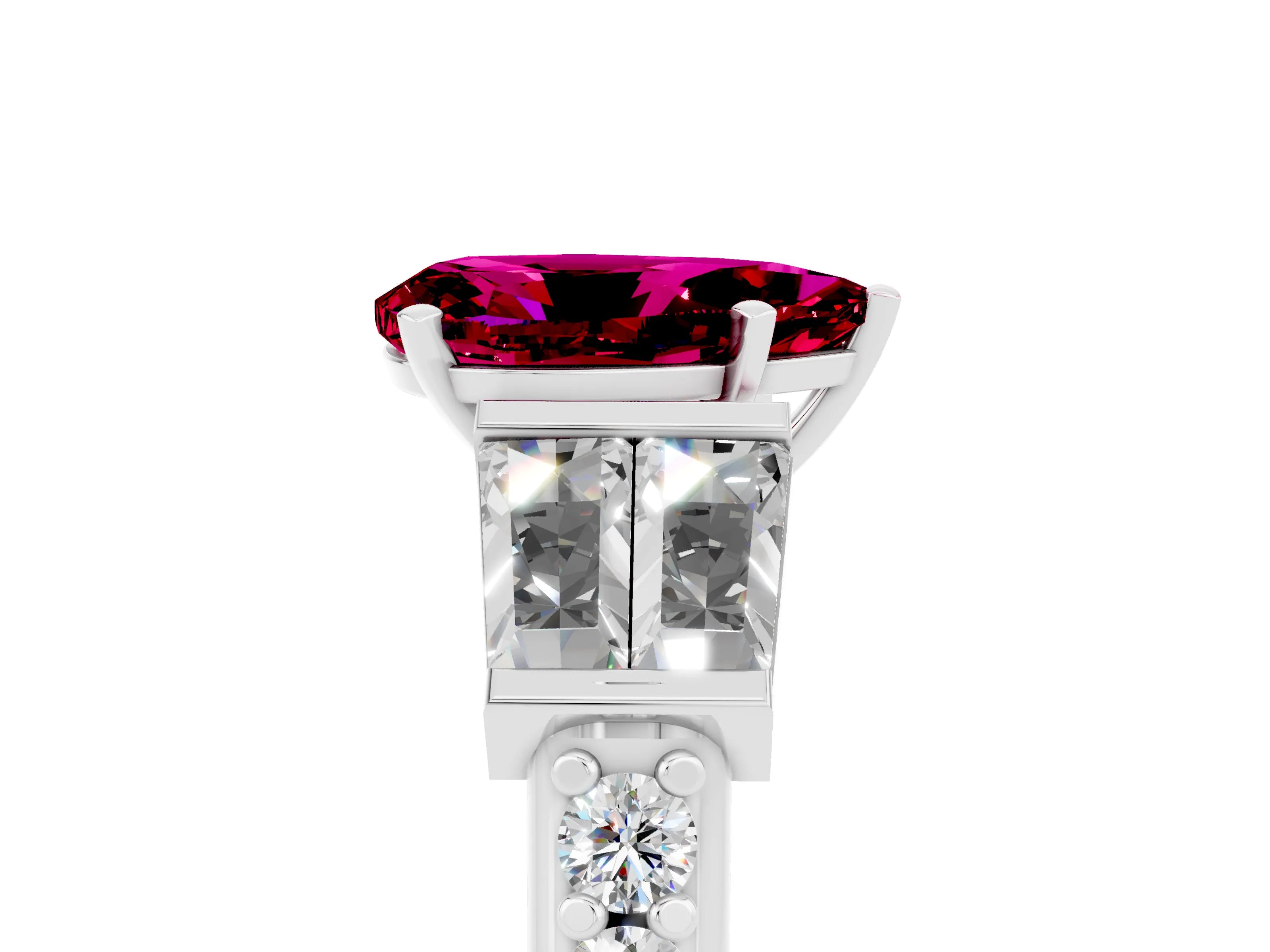 White gold Pear Cut Garnet Engagement Ring with Baguette Side Stones and Channel Set Band_5