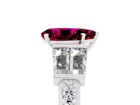 White gold Pear Cut Garnet Engagement Ring with Baguette Side Stones and Channel Set Band_5