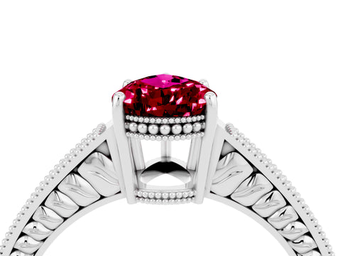 White gold Pear Cut Garnet Engagement Ring with Milgrain Channel Set Band and Prong Setting_4