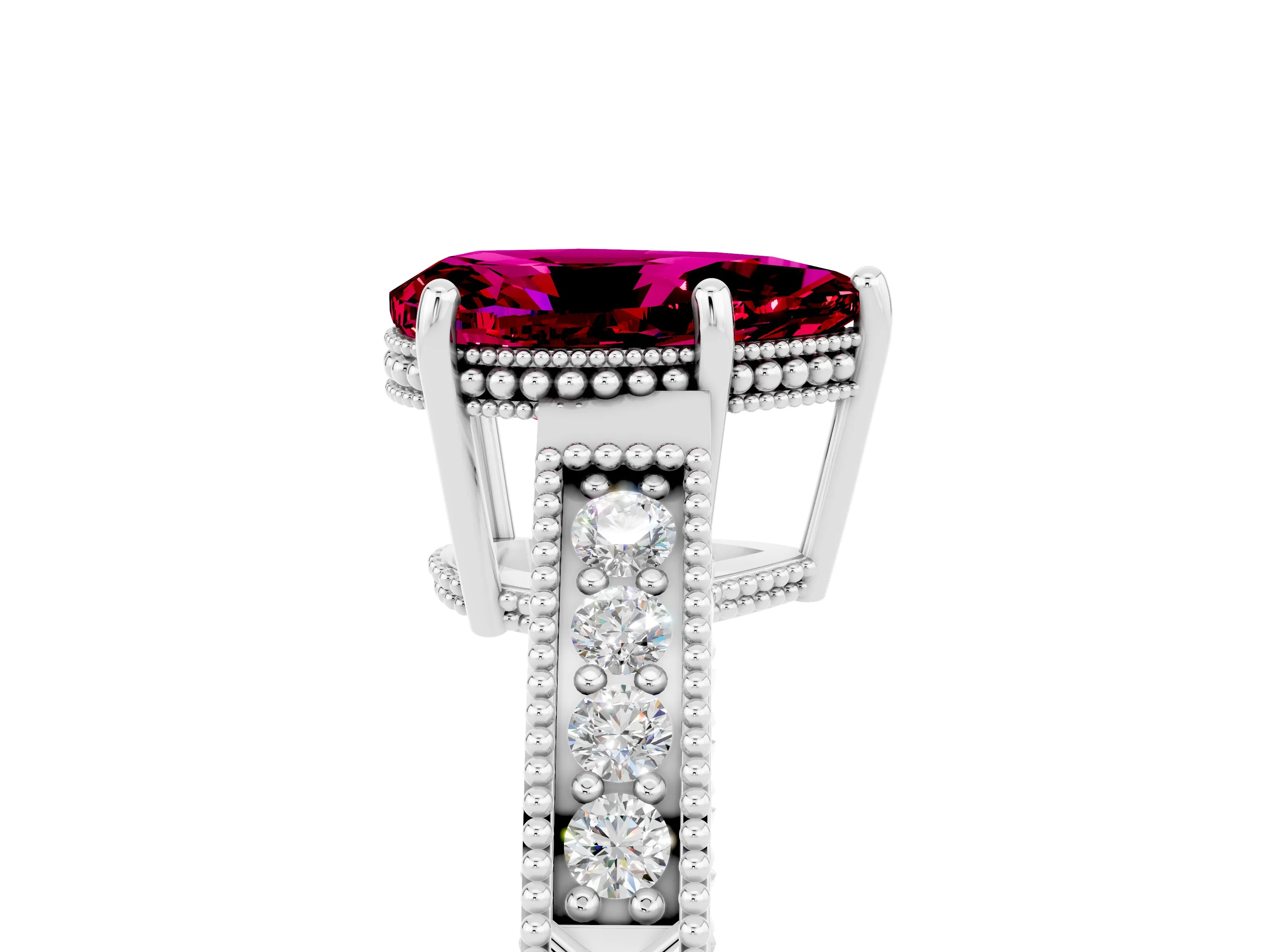 White gold Pear Cut Garnet Engagement Ring with Milgrain Channel Set Band and Prong Setting_5