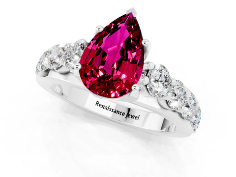 White gold Pear Cut Garnet Engagement Ring with Pavé Band and Four-Prong Setting_1