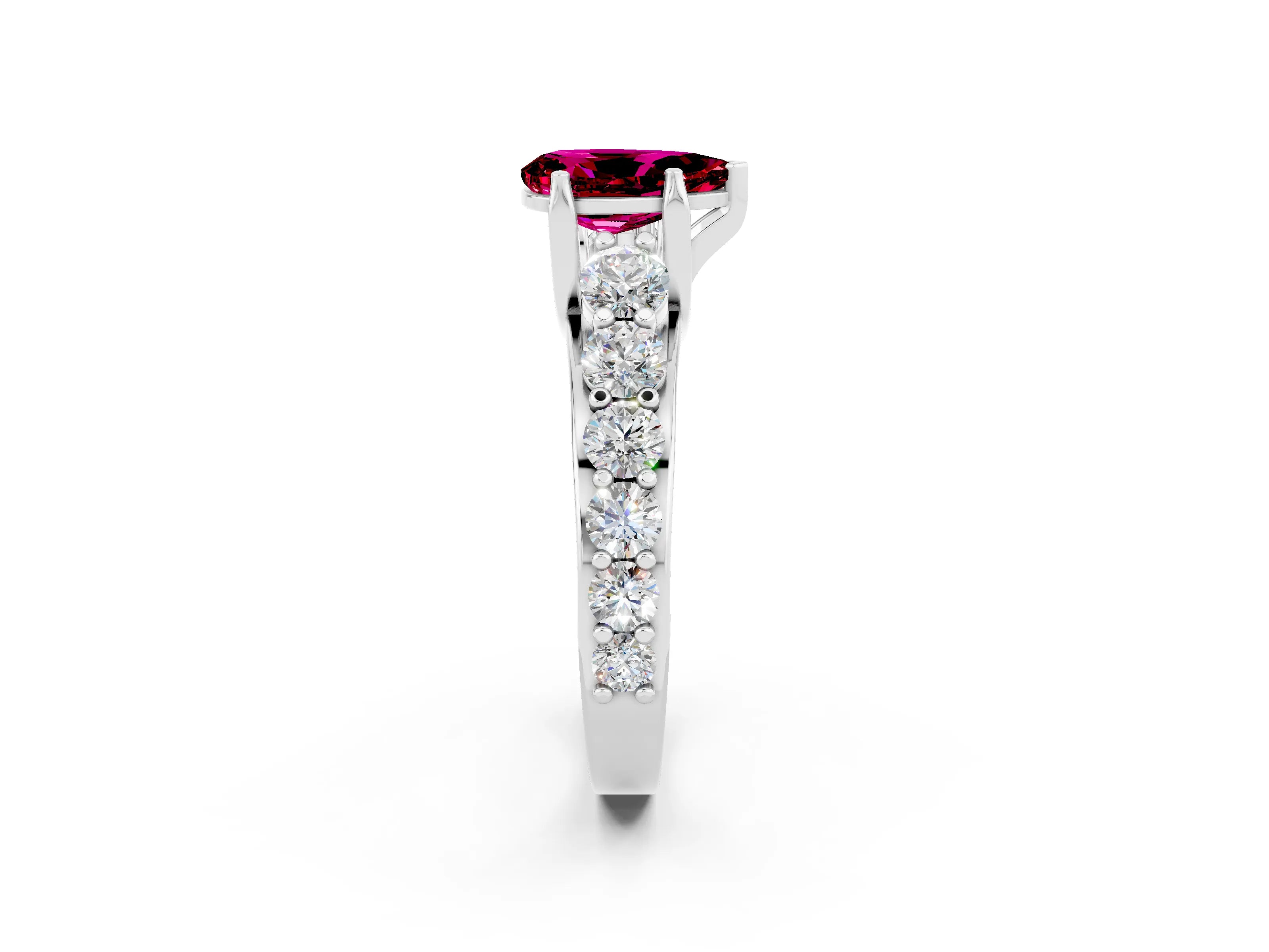 White gold Pear Cut Garnet Engagement Ring with Pavé Band and Four-Prong Setting_2