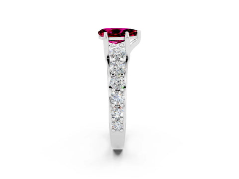 White gold Pear Cut Garnet Engagement Ring with Pavé Band and Four-Prong Setting_2