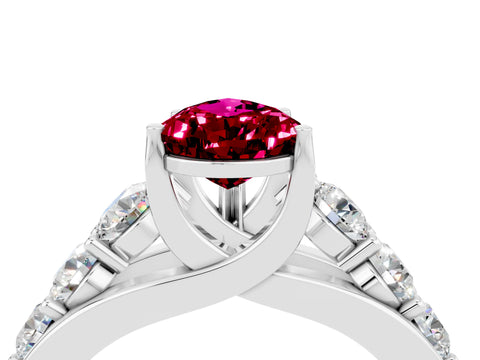 White gold Pear Cut Garnet Engagement Ring with Pavé Band and Four-Prong Setting_4