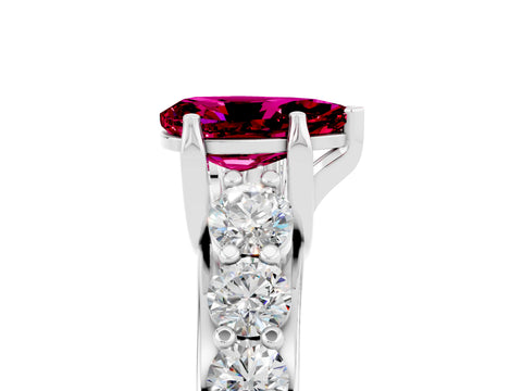 White gold Pear Cut Garnet Engagement Ring with Pavé Band and Four-Prong Setting_5