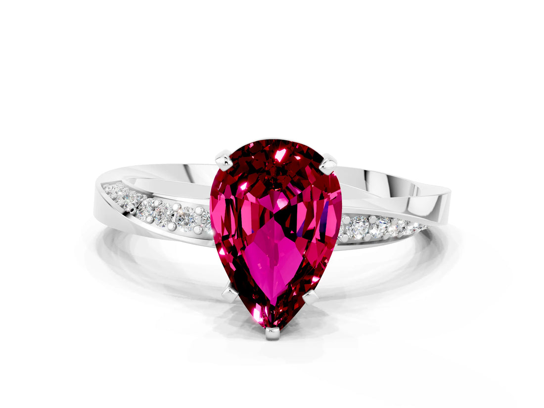 White gold Pear Cut Garnet Engagement Ring with Side Stone Accents and Four-Prong Setting_27