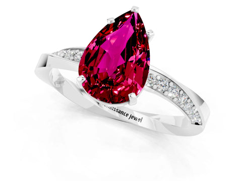 White gold Pear Cut Garnet Engagement Ring with Side Stone Accents and Four-Prong Setting_28