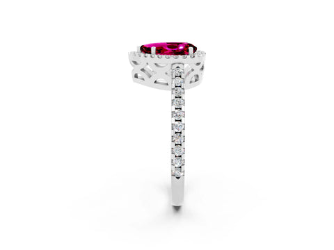 White gold Pear Cut Garnet Halo Engagement Ring with Pavé Band and Prong Setting_14