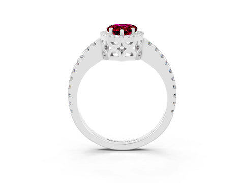 White gold Pear Cut Garnet Halo Engagement Ring with Pavé Band and Prong Setting_15
