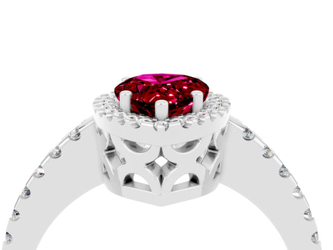 White gold Pear Cut Garnet Halo Engagement Ring with Pavé Band and Prong Setting_16