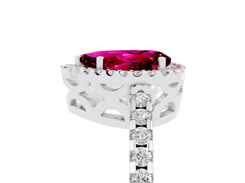 White gold Pear Cut Garnet Halo Engagement Ring with Pavé Band and Prong Setting_17