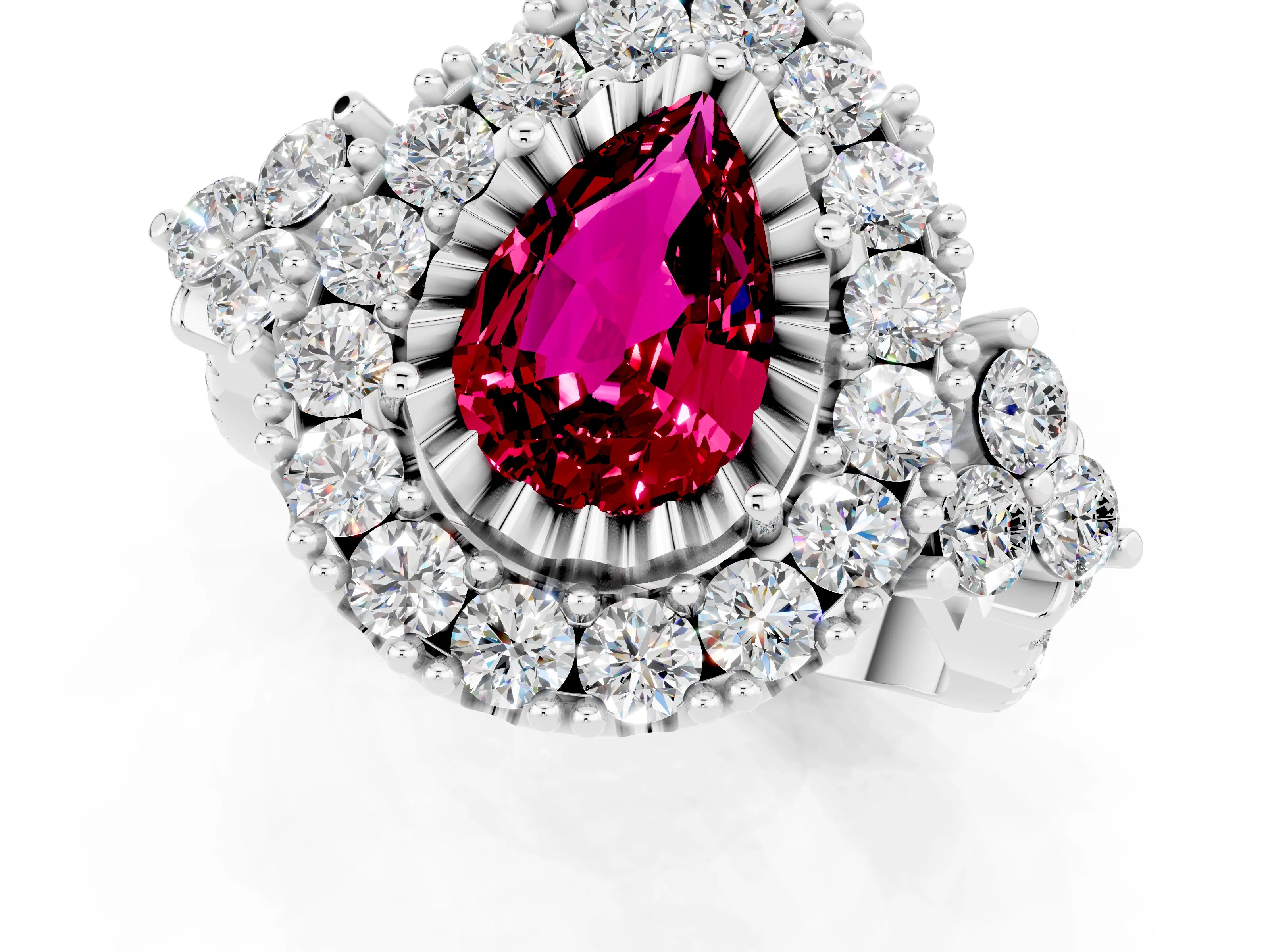 White gold Pear Cut Garnet Halo Ring with Pavé Band and Four-Prong Setting_13