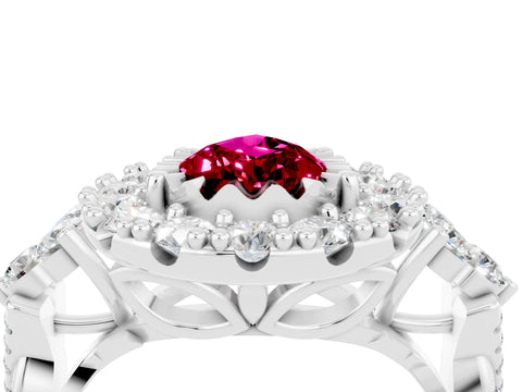 White gold Pear Cut Garnet Halo Ring with Pavé Band and Four-Prong Setting_16