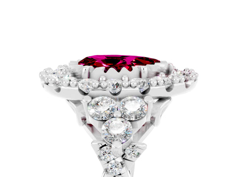 White gold Pear Cut Garnet Halo Ring with Pavé Band and Four-Prong Setting_17