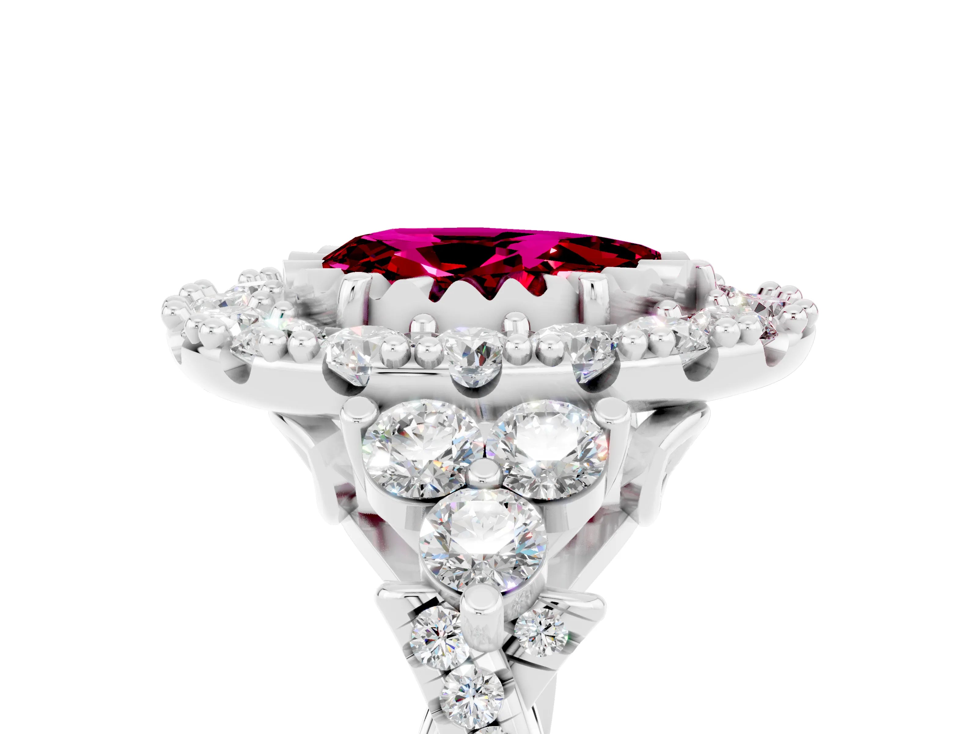 White gold Pear Cut Garnet Halo Ring with Pavé Band and Four-Prong Setting_17