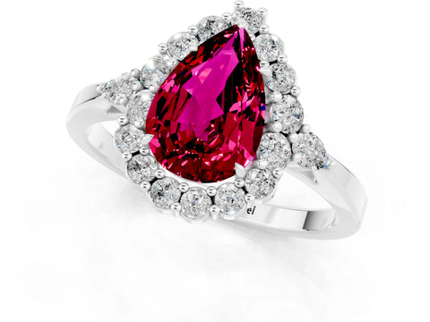 White gold Pear Cut Garnet Halo Ring with Pear Side Stones and Prong Setting_49