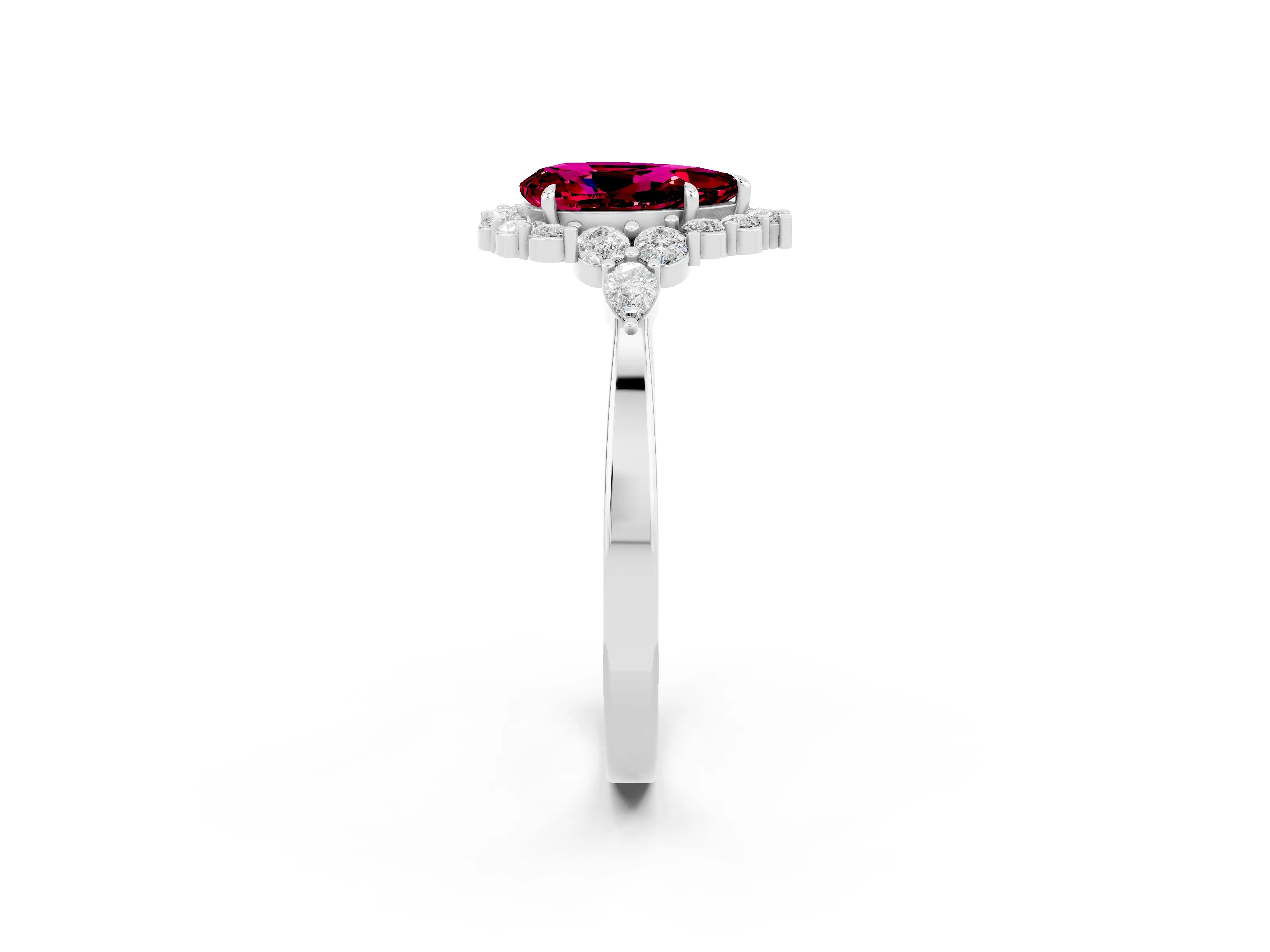 White gold Pear Cut Garnet Halo Ring with Pear Side Stones and Prong Setting_50