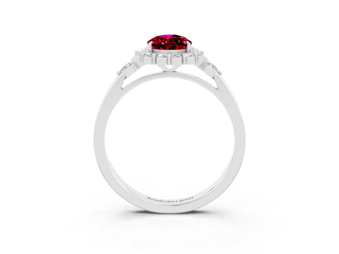 White gold Pear Cut Garnet Halo Ring with Pear Side Stones and Prong Setting_51