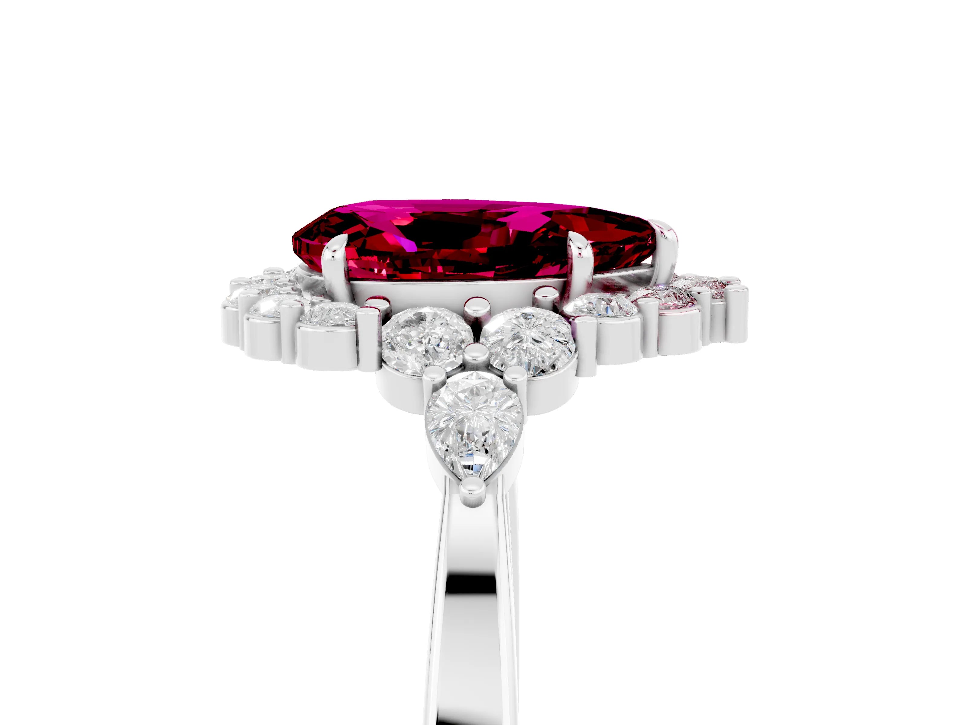 White gold Pear Cut Garnet Halo Ring with Pear Side Stones and Prong Setting_53