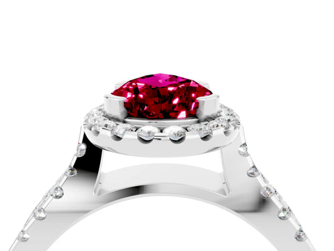 White gold Pear Cut Garnet Halo Ring with Split Shank Pavé Band and Prong Setting_4