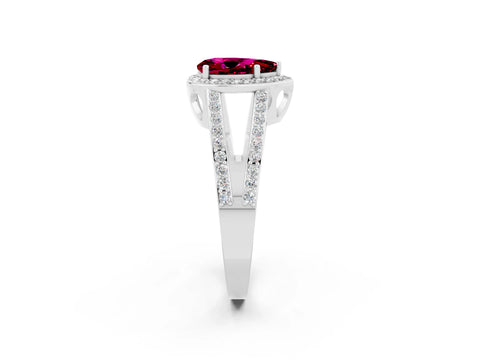 White gold Pear Cut Garnet Halo Ring with Split Shank U-Prong Band and Four-Prong Setting_2