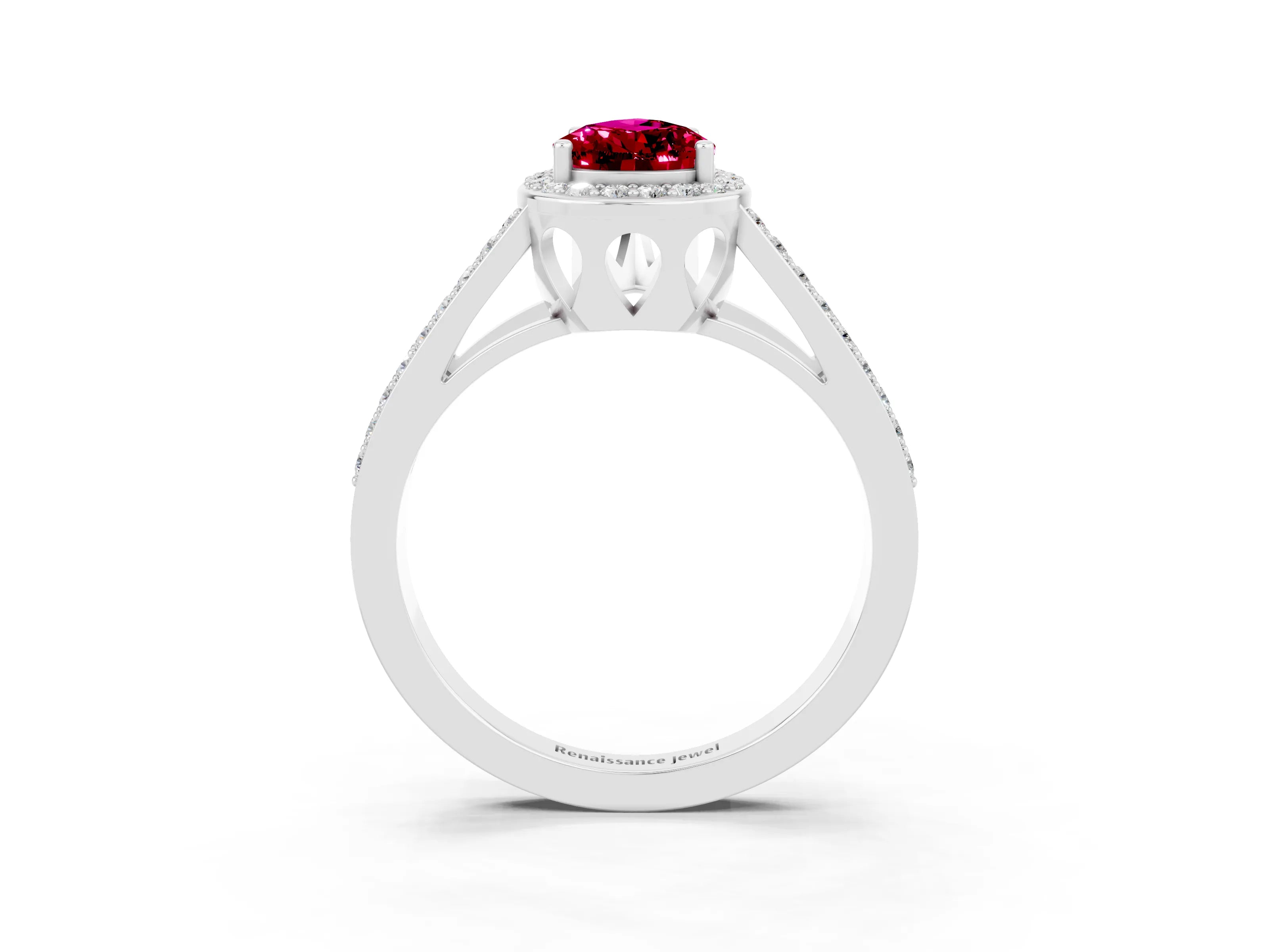 White gold Pear Cut Garnet Halo Ring with Split Shank U-Prong Band and Four-Prong Setting_3