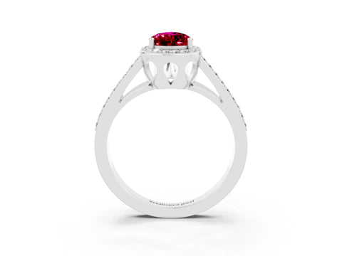 White gold Pear Cut Garnet Halo Ring with Split Shank U-Prong Band and Four-Prong Setting_3