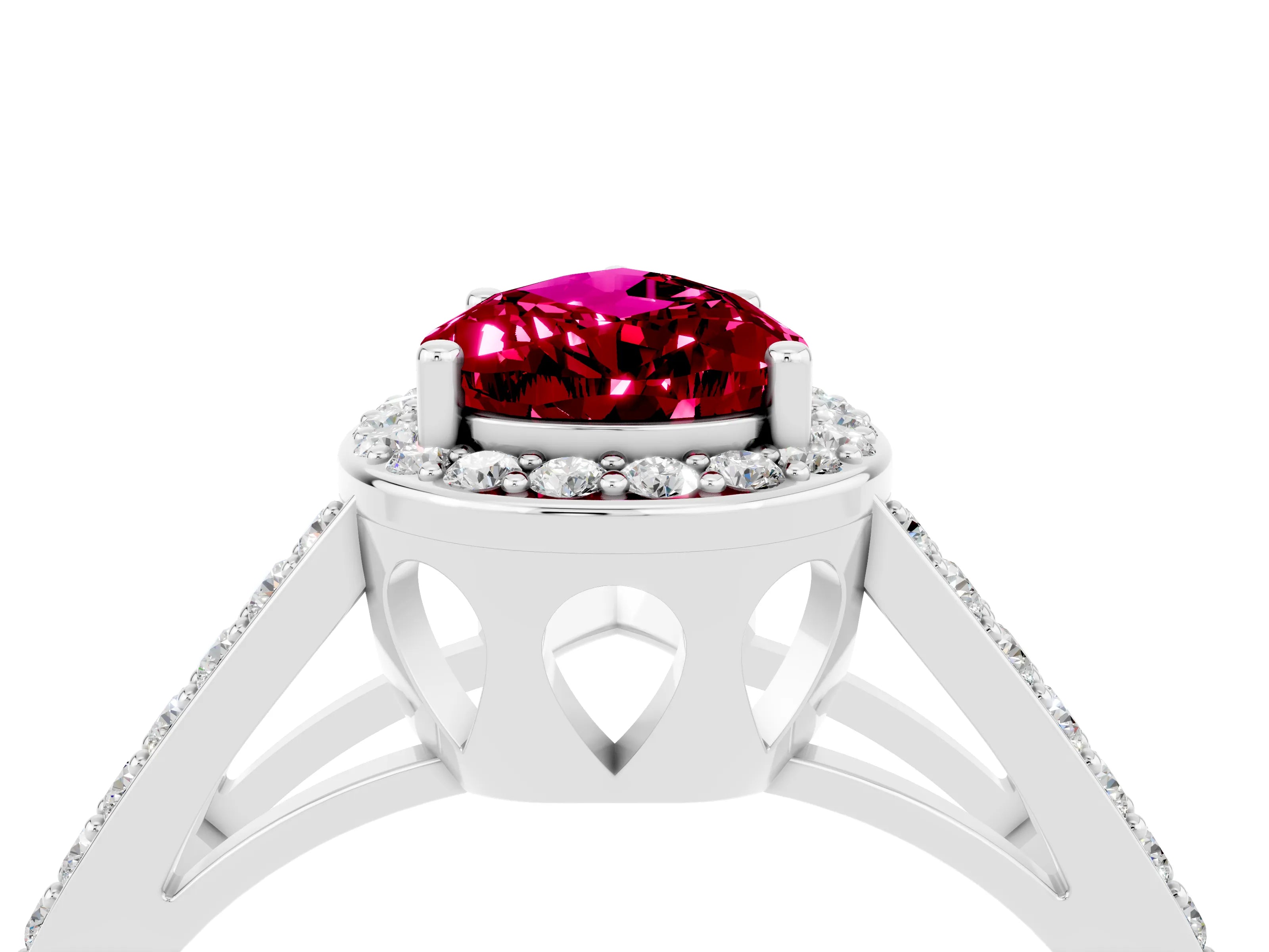 White gold Pear Cut Garnet Halo Ring with Split Shank U-Prong Band and Four-Prong Setting_4