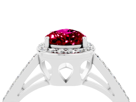 White gold Pear Cut Garnet Halo Ring with Split Shank U-Prong Band and Four-Prong Setting_4
