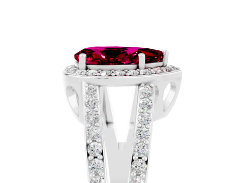 White gold Pear Cut Garnet Halo Ring with Split Shank U-Prong Band and Four-Prong Setting_5