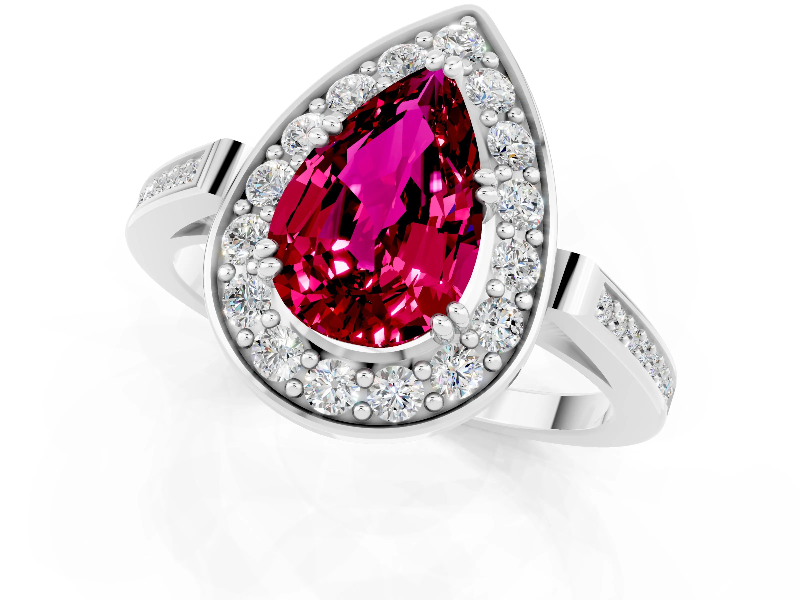 White gold Pear Cut Garnet Halo Ring with Split Shank and Four-Prong Setting_1