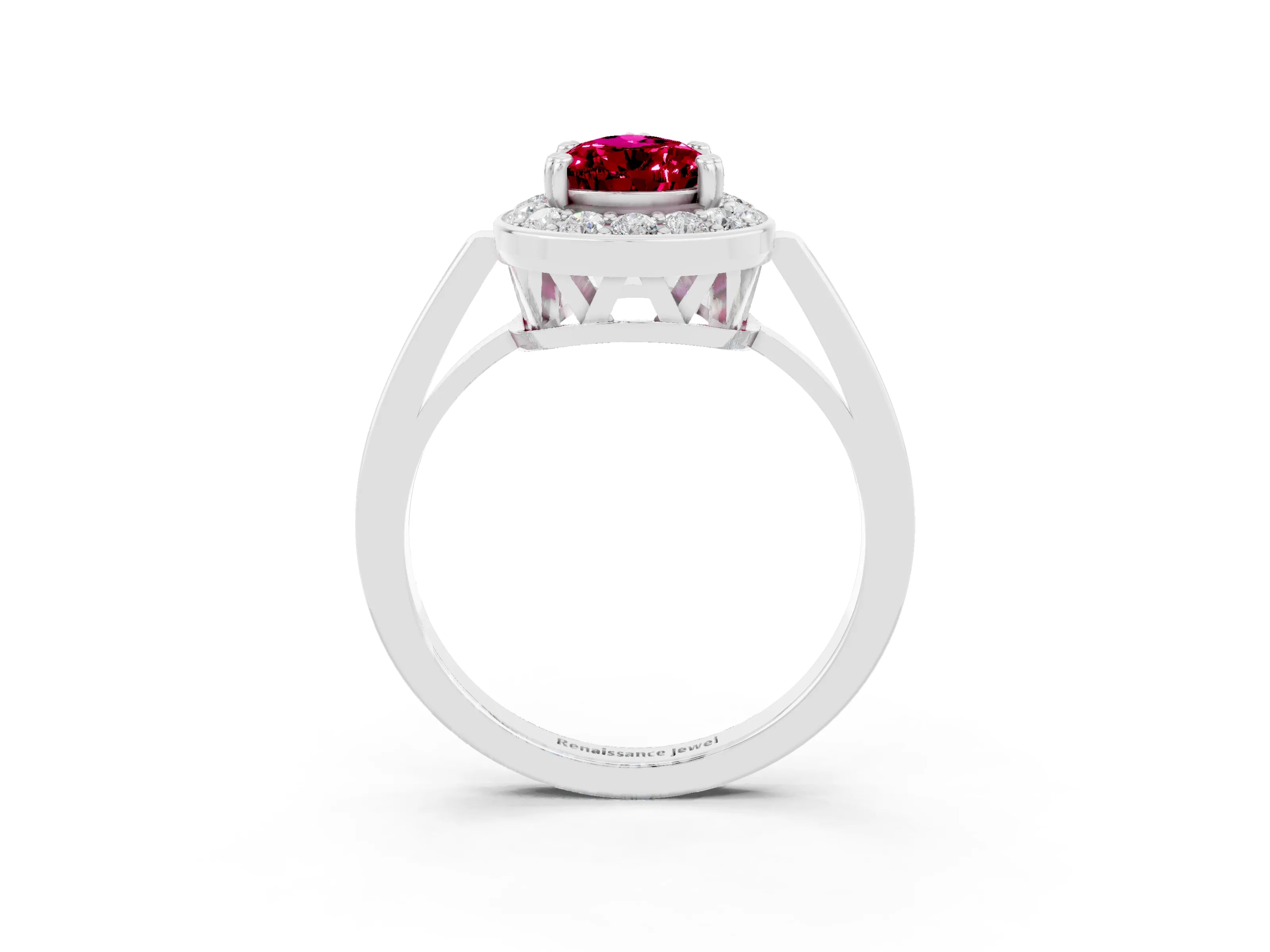 White gold Pear Cut Garnet Halo Ring with Split Shank and Four-Prong Setting_15