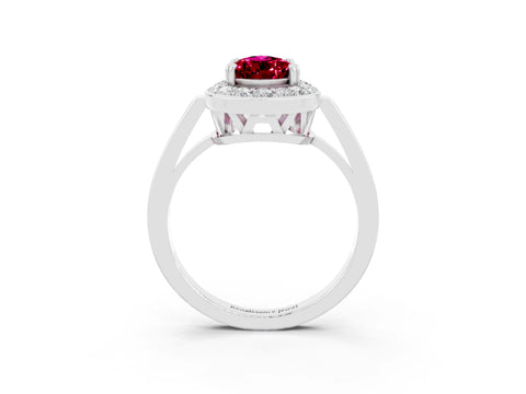 White gold Pear Cut Garnet Halo Ring with Split Shank and Four-Prong Setting_15