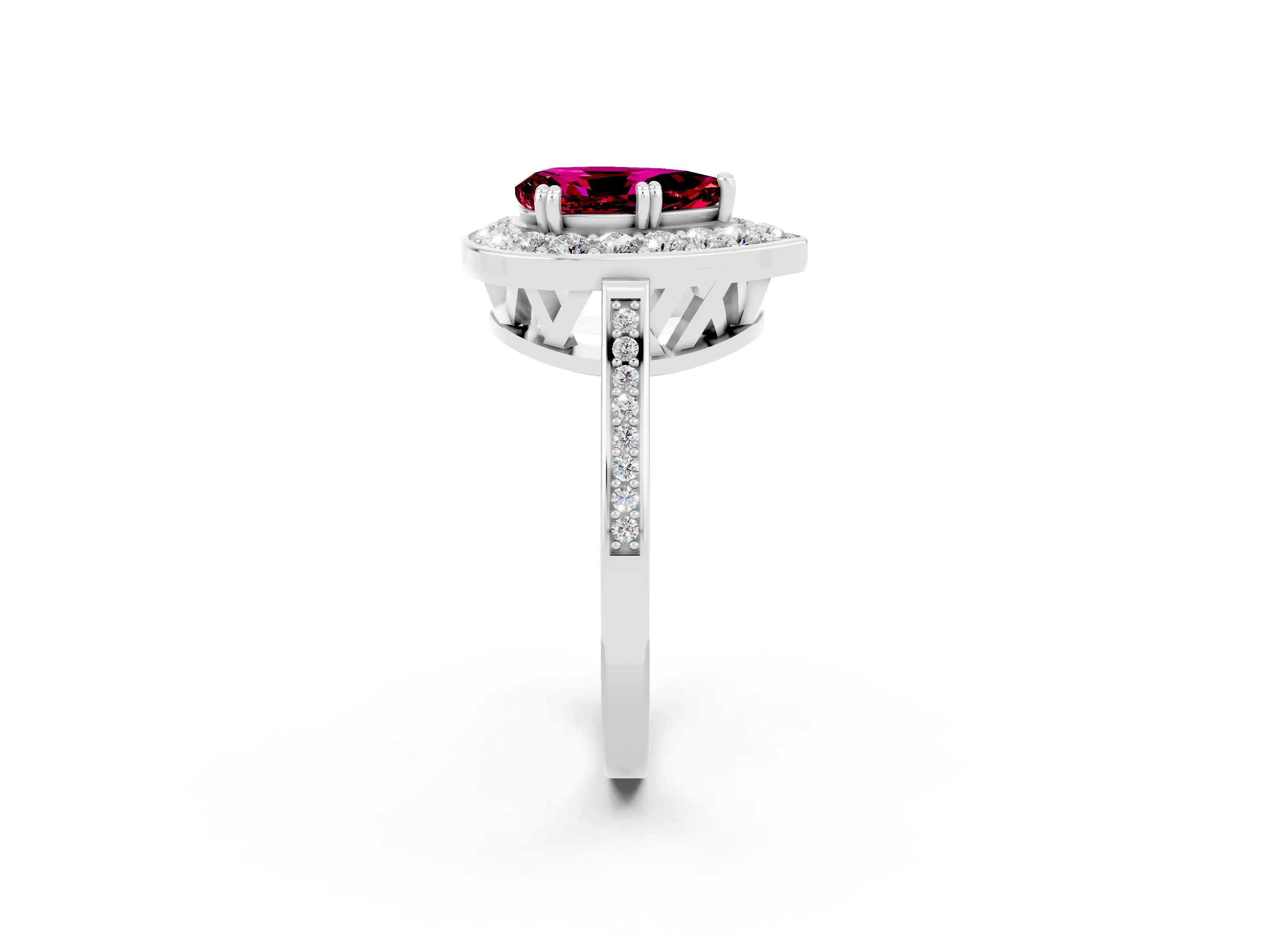 White gold Pear Cut Garnet Halo Ring with Split Shank and Four-Prong Setting_2