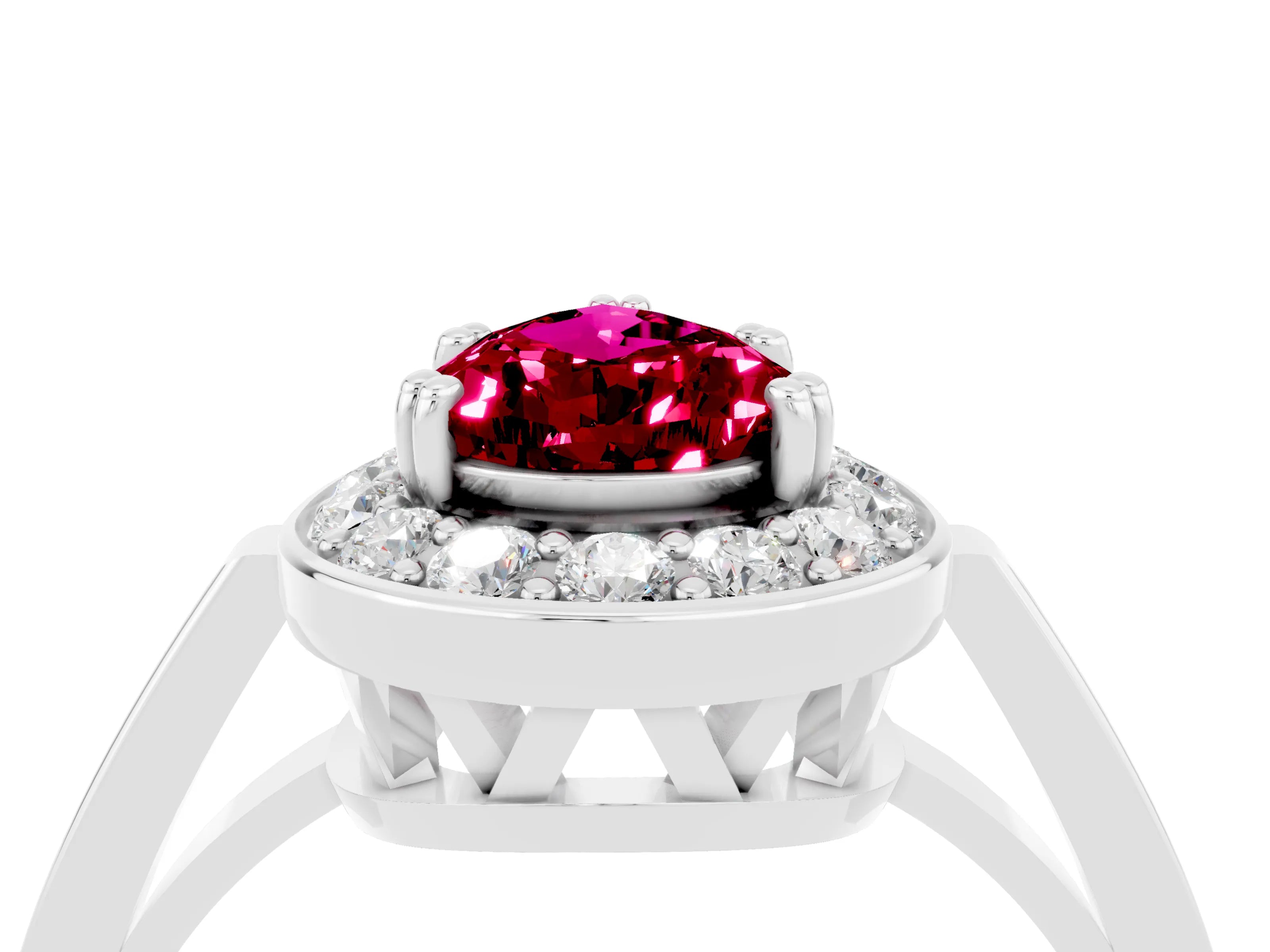 White gold Pear Cut Garnet Halo Ring with Split Shank and Four-Prong Setting_4