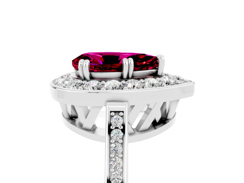 White gold Pear Cut Garnet Halo Ring with Split Shank and Four-Prong Setting_5