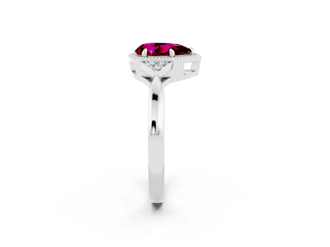 White gold Pear Cut Garnet Halo Ring with Tapered Band and Four-Prong Setting_2