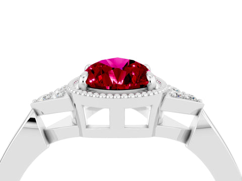 White gold Pear Cut Garnet Halo Ring with Tapered Band and Four-Prong Setting_4