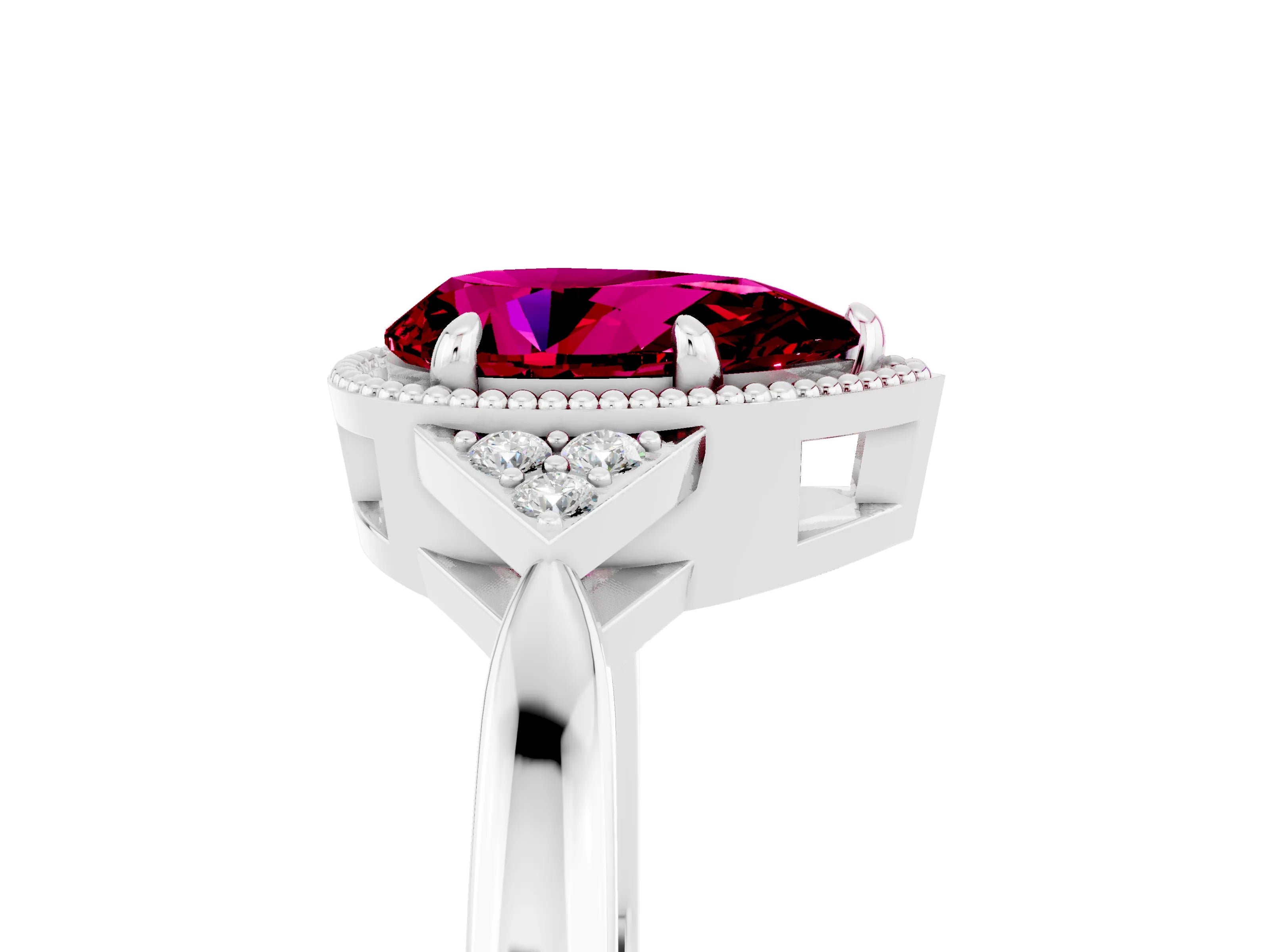 White gold Pear Cut Garnet Halo Ring with Tapered Band and Four-Prong Setting_5
