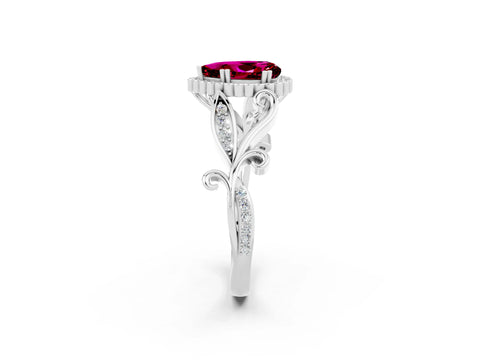 White gold Pear Cut Garnet Halo Ring with Vintage Split Shank and Four-Prong Setting_2