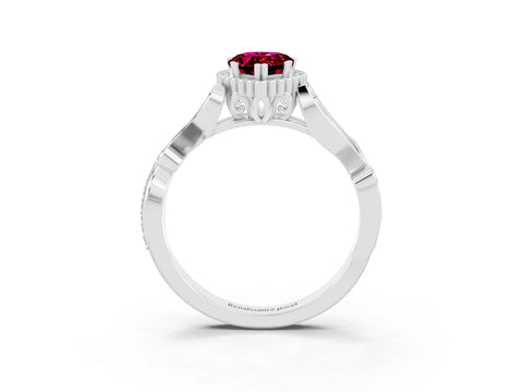 White gold Pear Cut Garnet Halo Ring with Vintage Split Shank and Four-Prong Setting_3