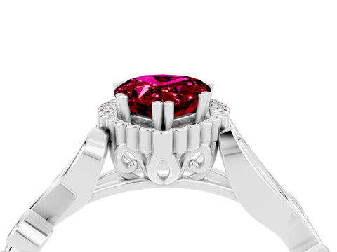 White gold Pear Cut Garnet Halo Ring with Vintage Split Shank and Four-Prong Setting_4