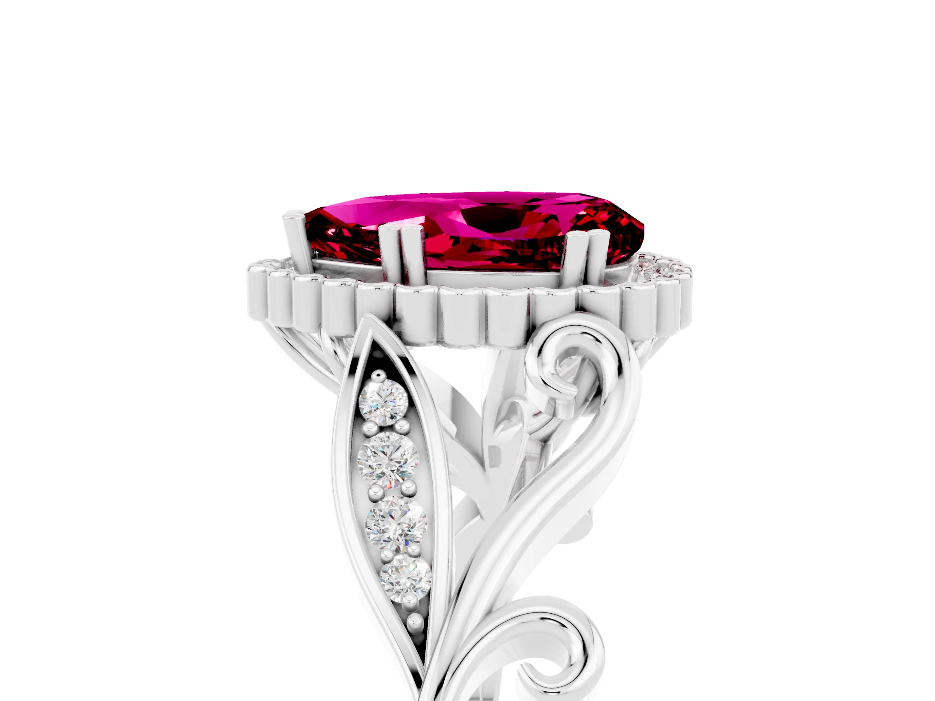 White gold Pear Cut Garnet Halo Ring with Vintage Split Shank and Four-Prong Setting_5