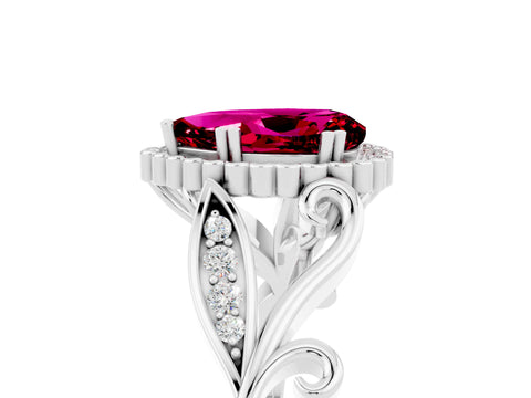 White gold Pear Cut Garnet Halo Ring with Vintage Split Shank and Four-Prong Setting_5