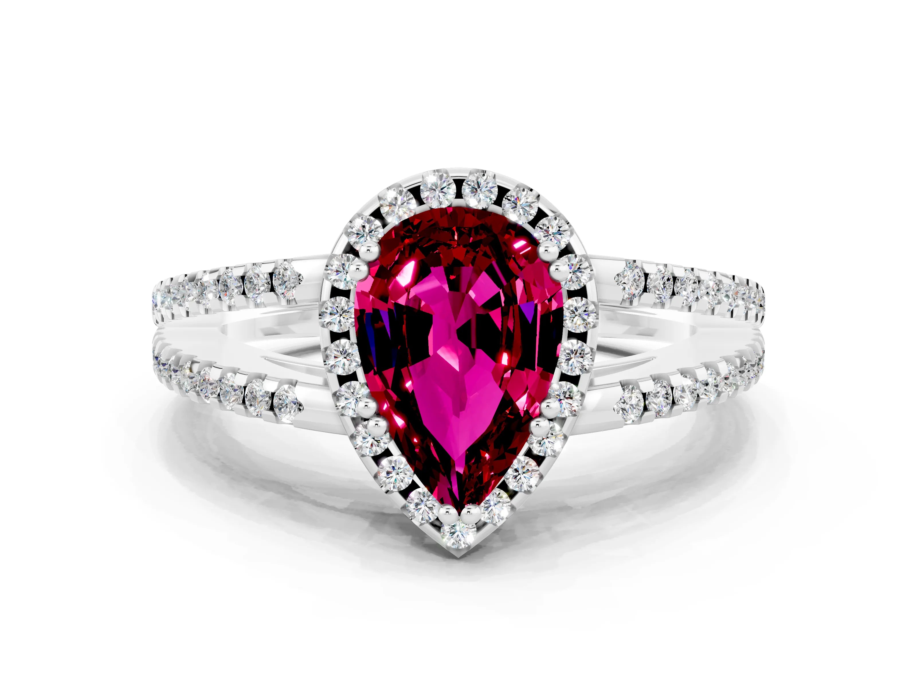 White gold Pear Cut Garnet Halo Split Shank Engagement Ring_12