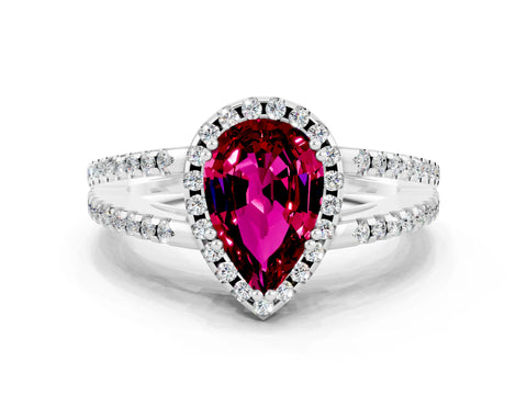 White gold Pear Cut Garnet Halo Split Shank Engagement Ring_12