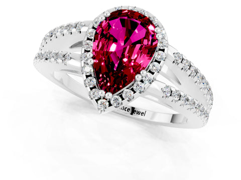 White gold Pear Cut Garnet Halo Split Shank Engagement Ring_13