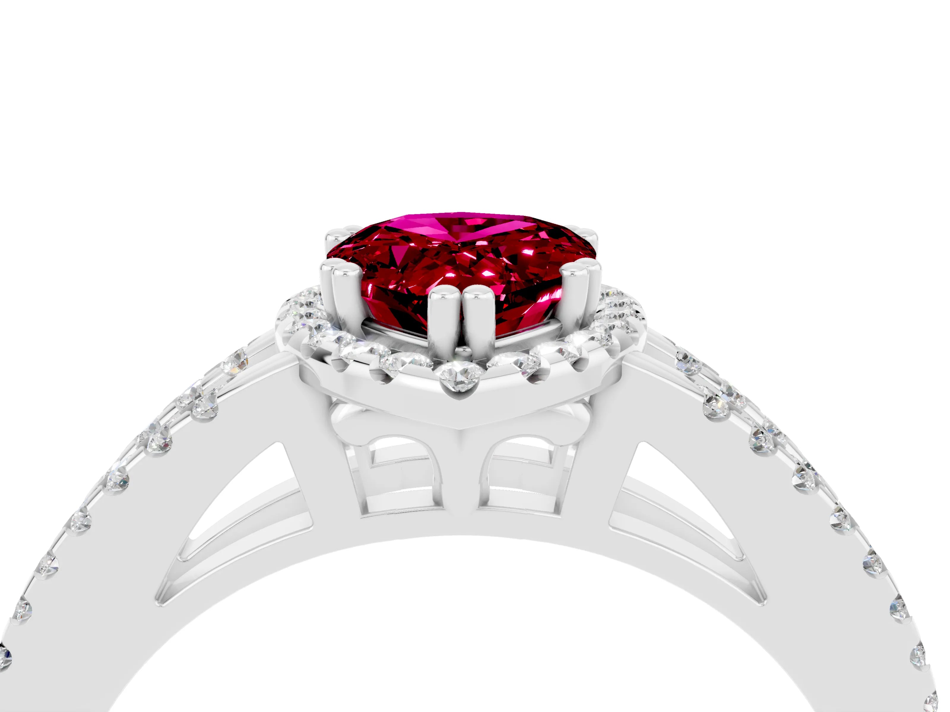 White gold Pear Cut Garnet Halo Split Shank Engagement Ring_16