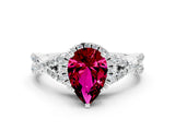 White gold Pear Cut Garnet Halo Twist Band Solitaire Prong Setting Ring