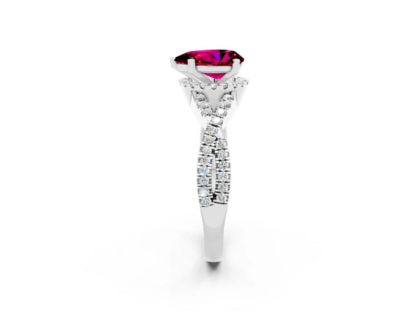 Platinum Pear Cut Garnet  Halo Twist Band Solitaire Prong Setting Ring